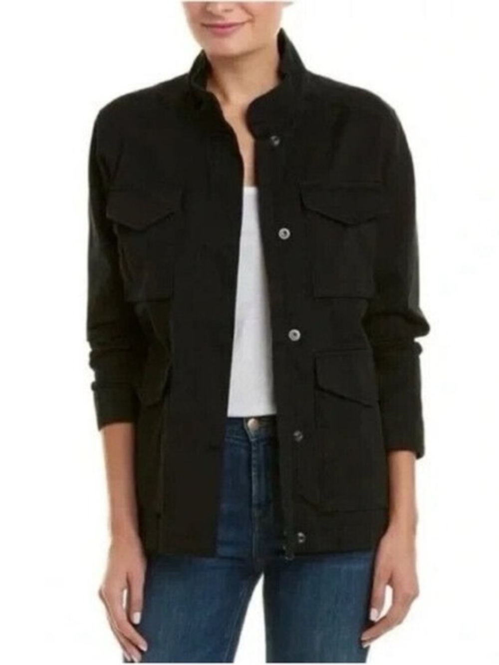Vince Black Utility Jacket with Front Flap Pockets